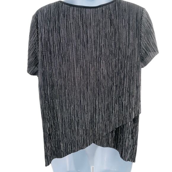 Jennifer Lopez Black Silver Metallic Shiny Short Sleeve Top Blouse Women Sz M - Picture 2 of 12